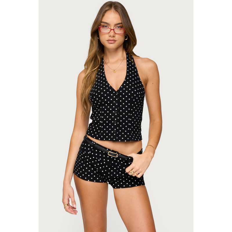 Twyla Polka Dot Halter Top BLACK AND WHITE XS