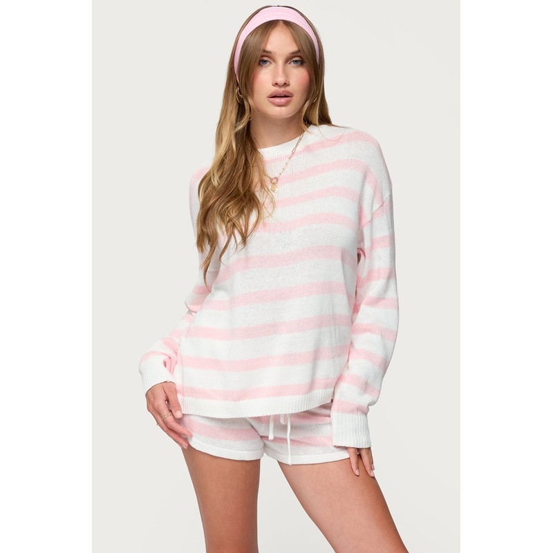Amaris Oversized Striped Knit Sweater LIGHT PINK XS