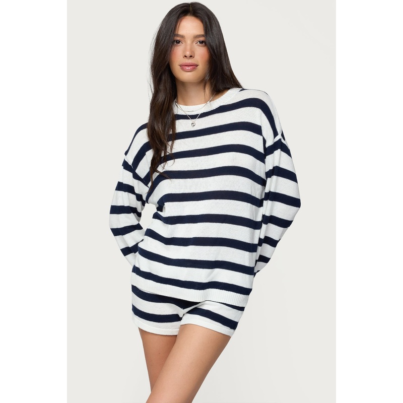 Amaris Oversized Striped Knit Sweater NAVY XS