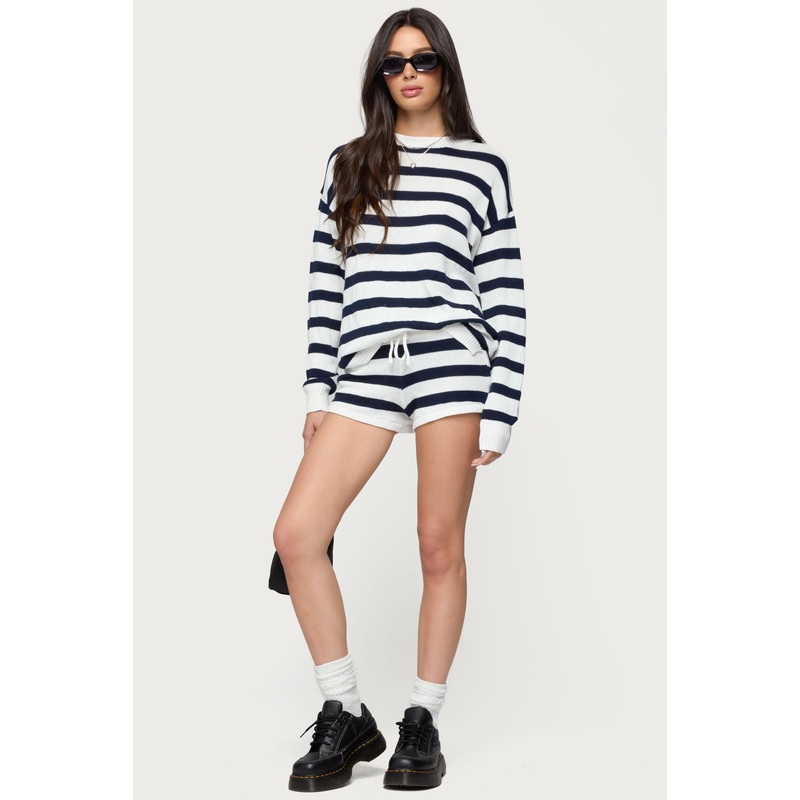 Amaris Striped Knit Shorts NAVY XS