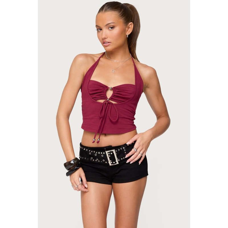 Ayana Layered Bandeau Halter Top BURGUNDY XS