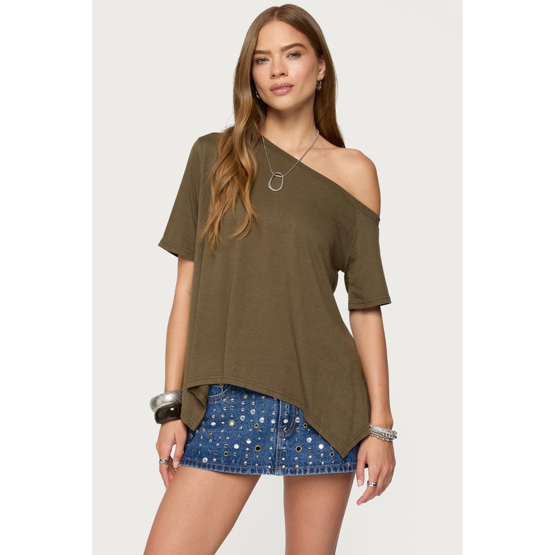 Josy Off Shoulder Handkerchief Top OLIVE XS