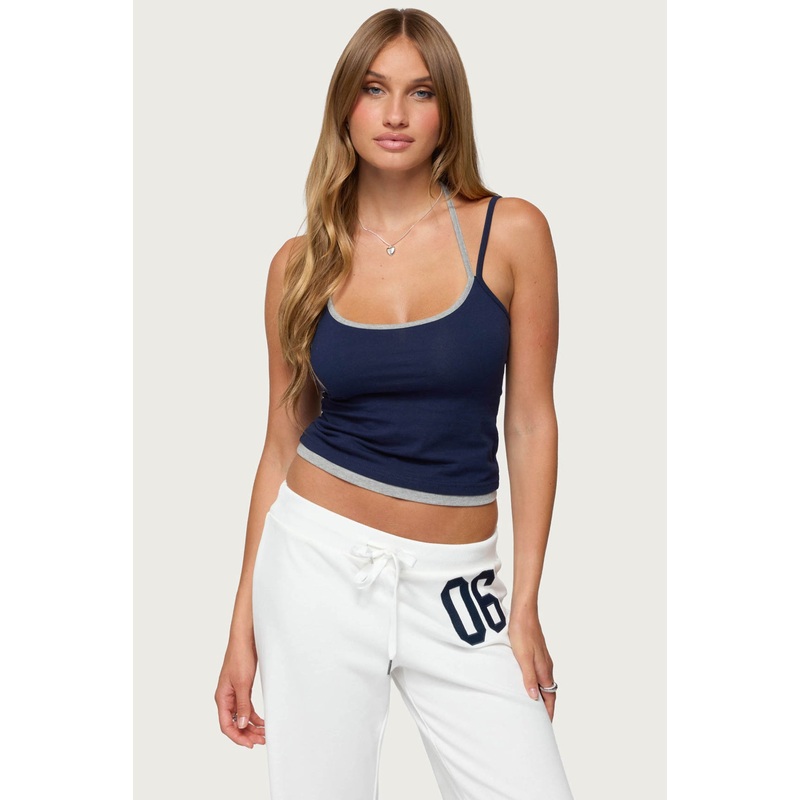 Roya Layered Halter Tank Top NAVY XS