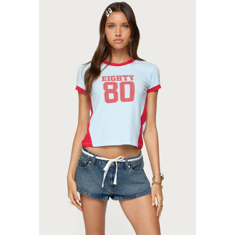 Eighty Polka Dot Contrast T Shirt LIGHT BLUE XS