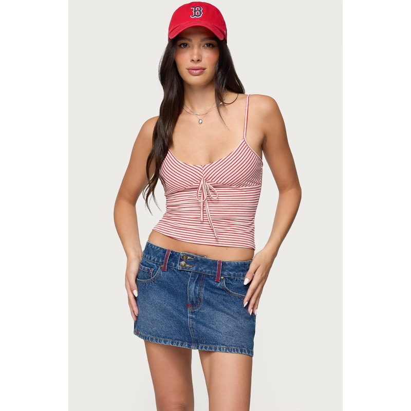 Tova Striped Scoop Tank Top RED AND BEIGE XS