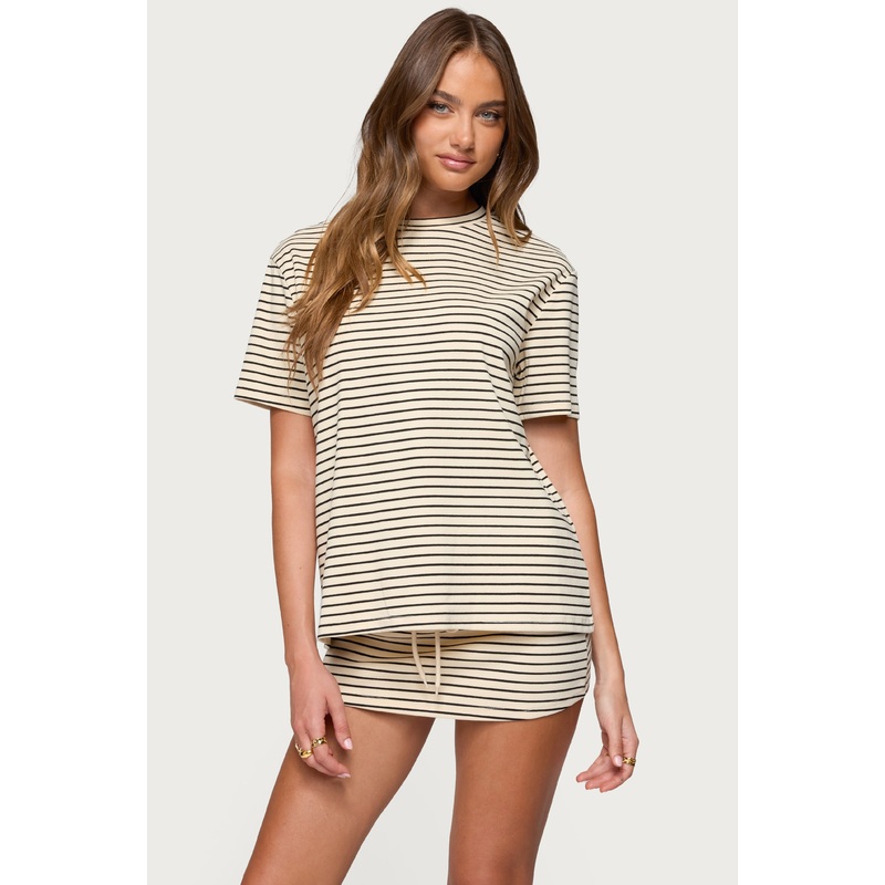 Brena Striped Oversized T Shirt CREAM AND BLACK XS