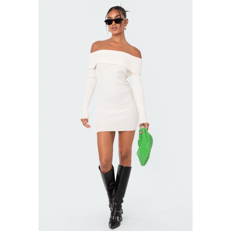 Emma Fold Over Knitted Dress WHITE XS/S