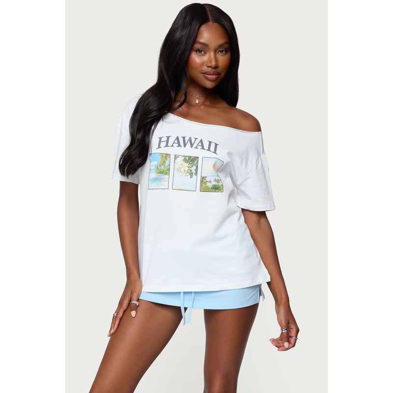 Hawaiian Babe Off Shoulder T Shirt WHITE XS