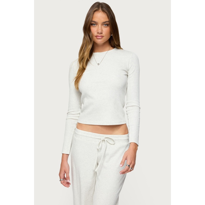 Cicilia Long Sleeve Ribbed T Shirt GRAY MELANGE XS