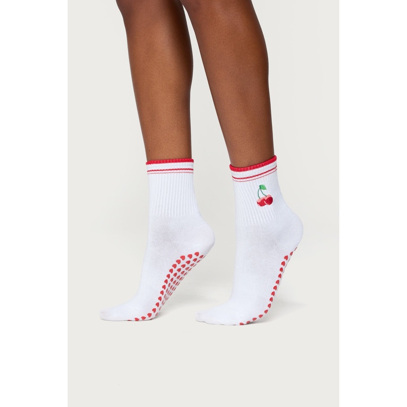 Pilates Cherry Socks WHITE OS