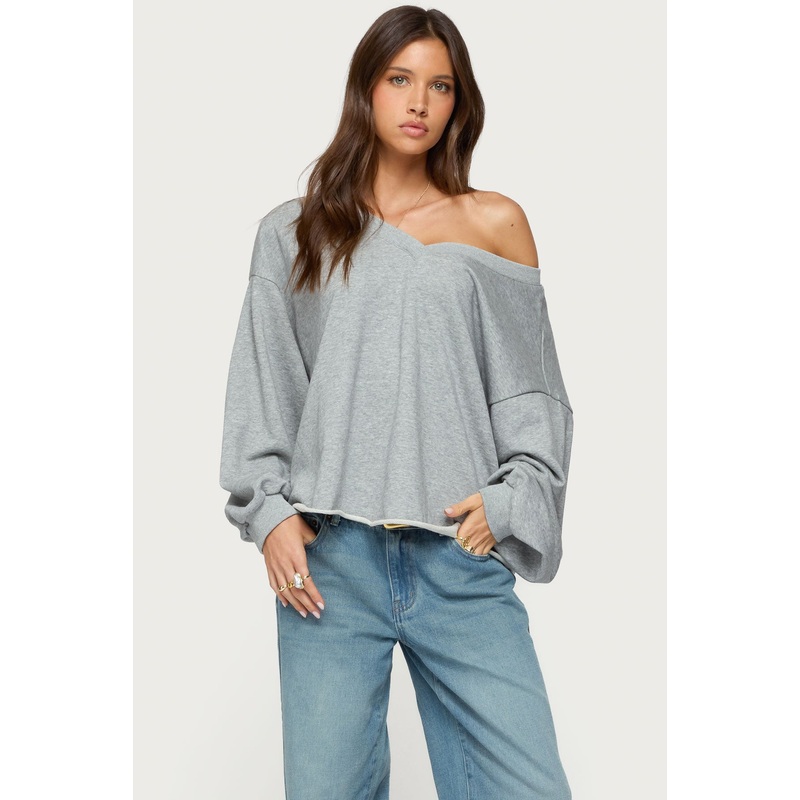 Winfred Oversized V Neck Sweatshirt GRAY MELANGE XS
