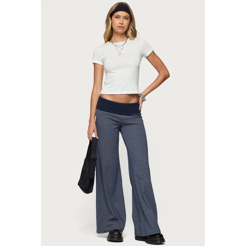 Amarna Striped Fold Over Pants NAVY AND WHITE XS