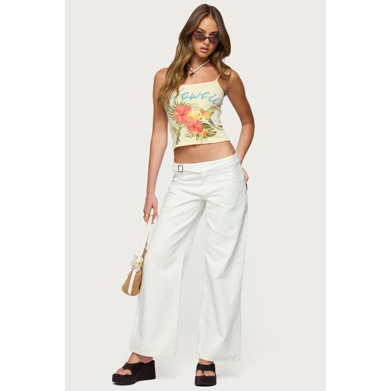 Buckle Low Rise Straight Leg Pants WHITE XS