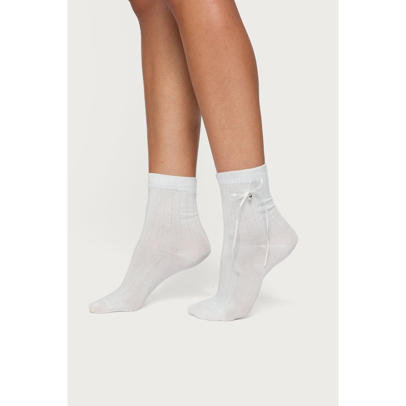Bow & Heart Socks WHITE OS