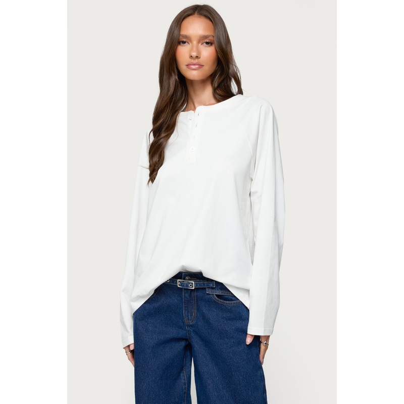 Cyrus Henley Oversized Top WHITE XS