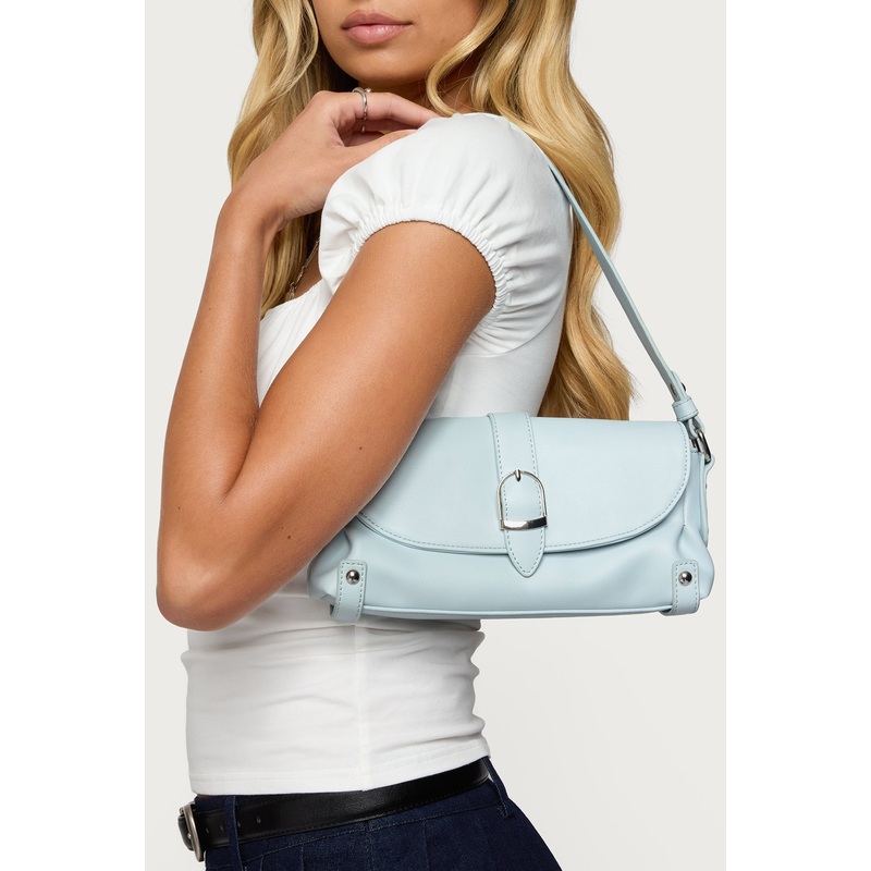 Flirty Faux Leather Shoulder Bag BLUE OS