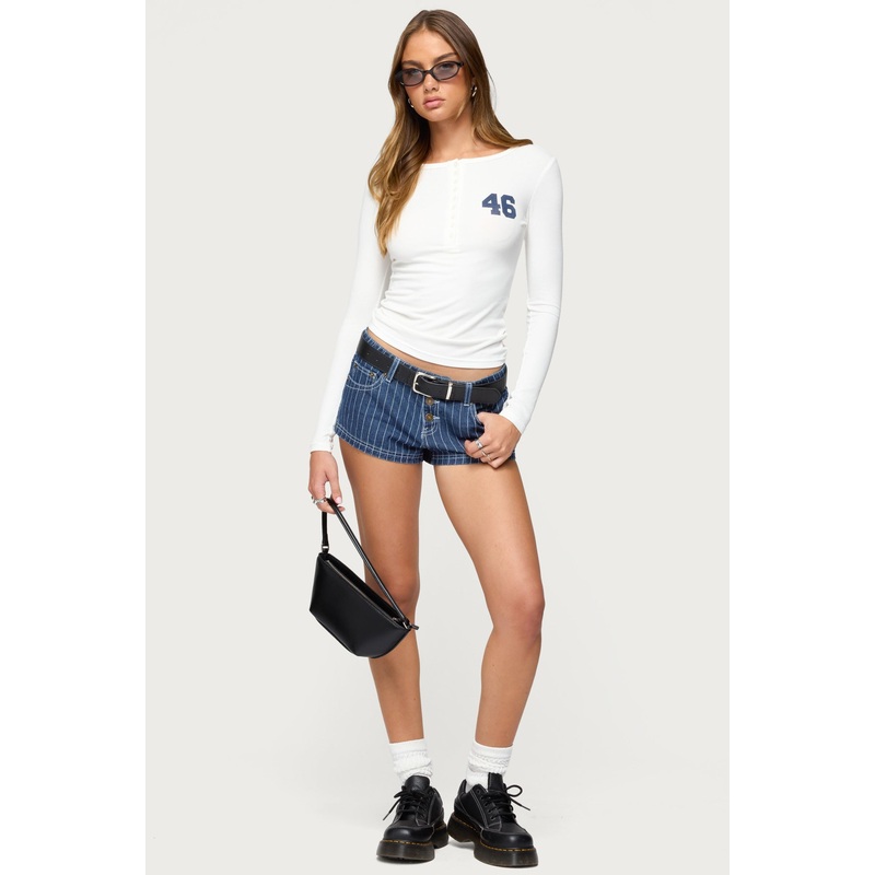 Hanson Pinstripe Denim Shorts BLUE XS