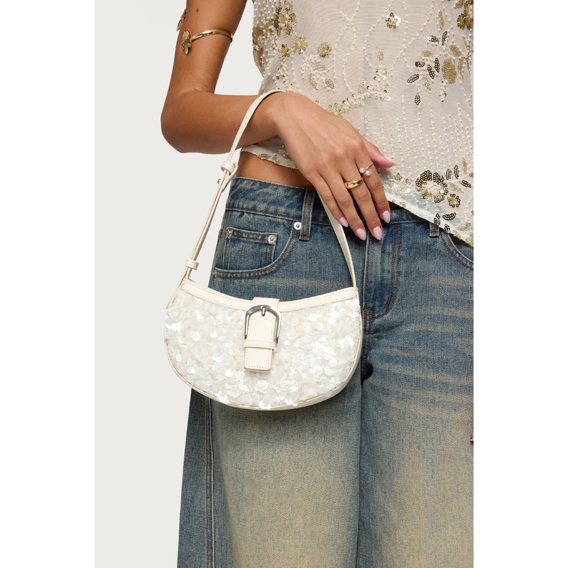 Sequin & Faux Leather Bag IVORY OS