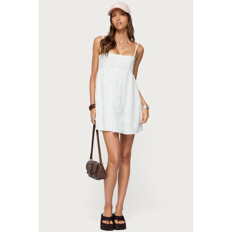 Winifred Eyelet Babydoll Mini Dress WHITE XS