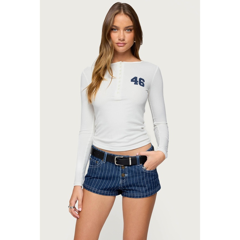 46 Ribbed Henley Top WHITE XS