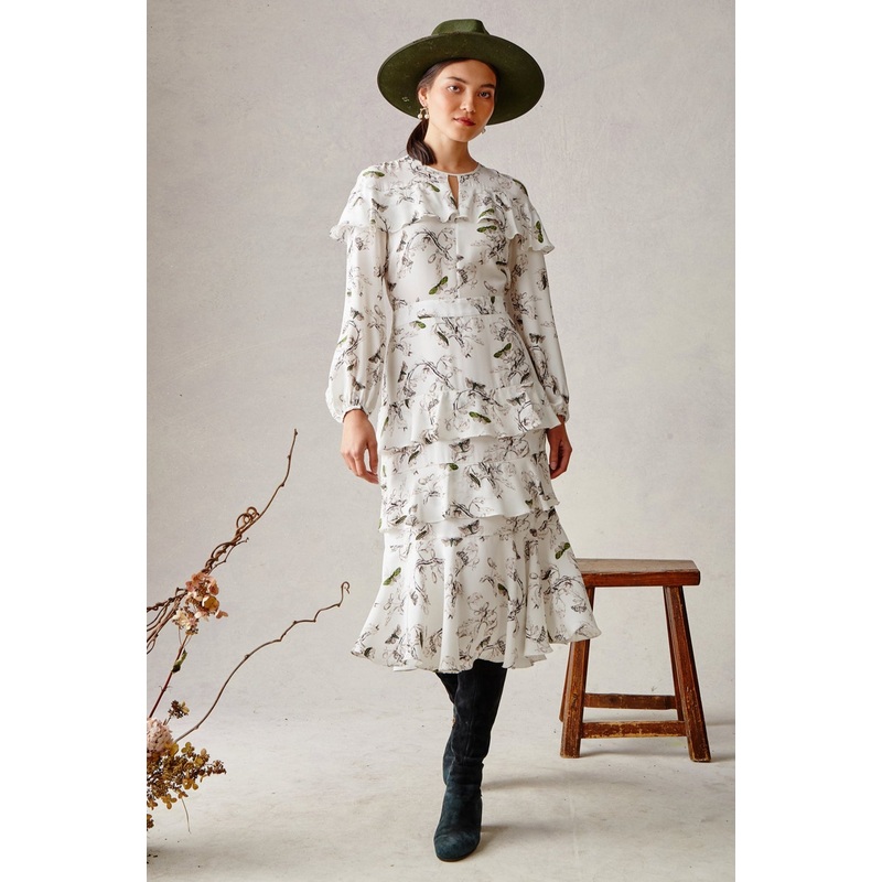 Cascade Ruffle Dress – Olive Butterfly Olive Butterfly Silk Charmeuse XS