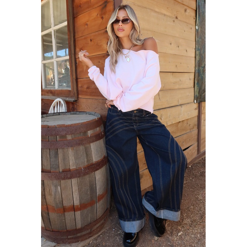 Cuffed Low Rise Wide Leg Jeans INDIGO BLUE RAW WASHED XS