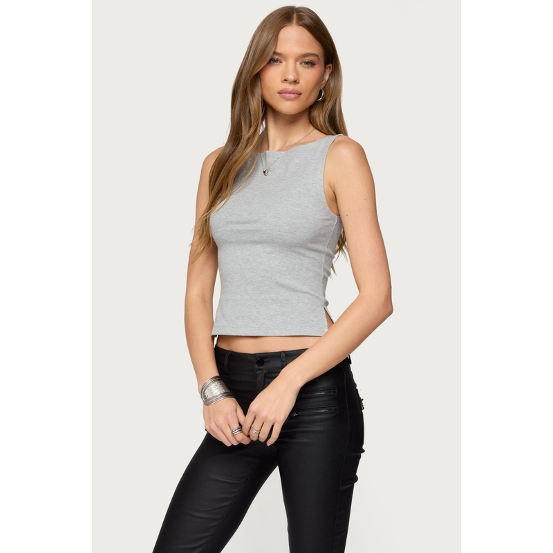 Elliana Side Slit Tank Top GRAY MELANGE XS