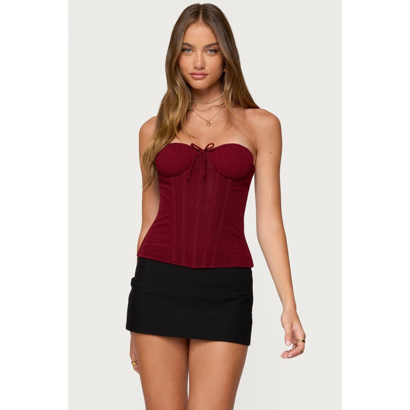 Guinivere Smocked Strapless Corset BURGUNDY XS
