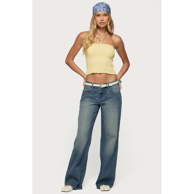 Ronny Curved Stitch Low Rise Jeans BLUE WASHED XS