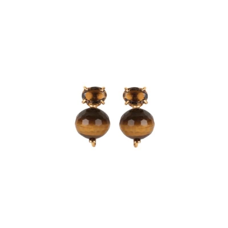 2 Tier Earrings – Smoky Quartz Tiger Eye Smoky Quartz Tiger Eye