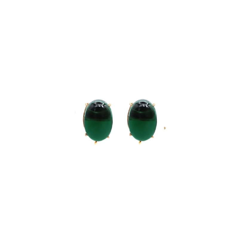 Emerald Cabochon Earrings Emerald Green Quartz