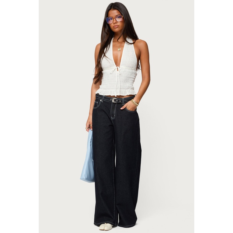 Karah Belt Low Rise Jeans DARK BLUE XS