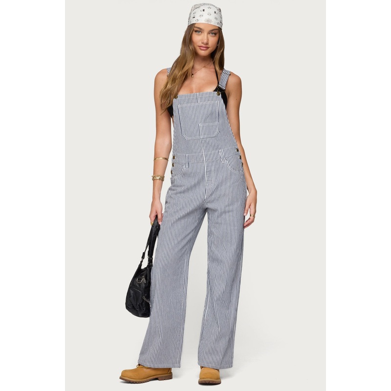 Tamsin Striped Overalls NAVY AND WHITE XS