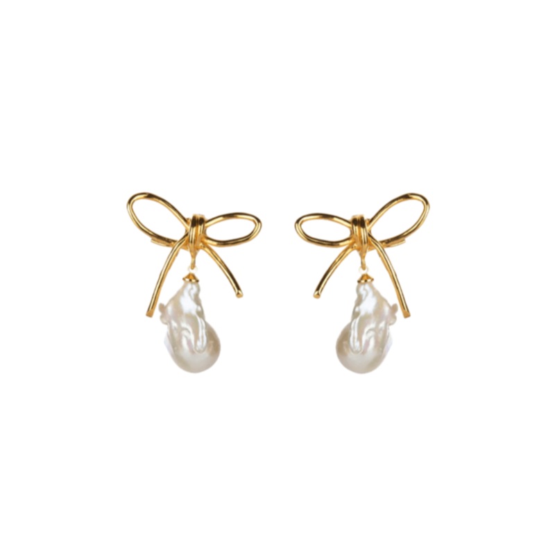 Bow & Pearl Drop Earrings Baroque Pearl ONE SIZE