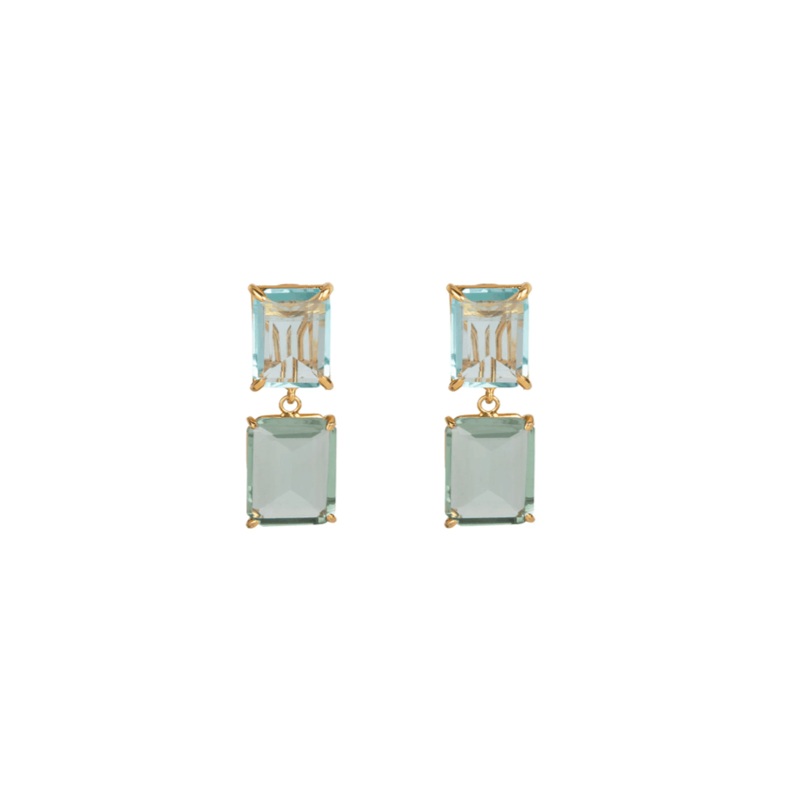 Emerald Duo Earrings – Blue Quartz, Green Amethyst Blue Quartz and Green Amethyst ONE SIZE