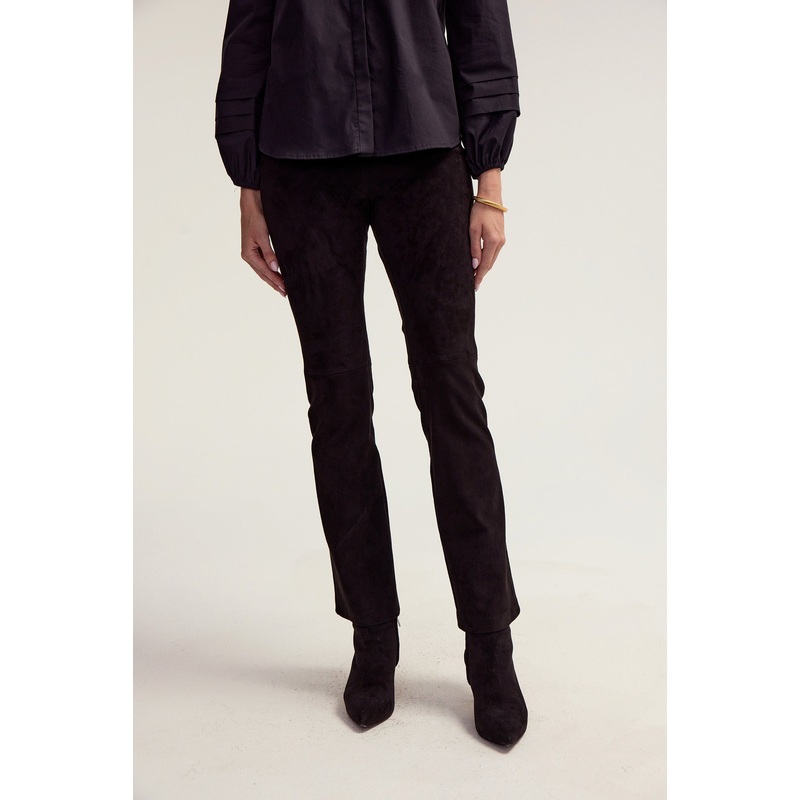 Full Length Suede Flare Pant – Black Black XS