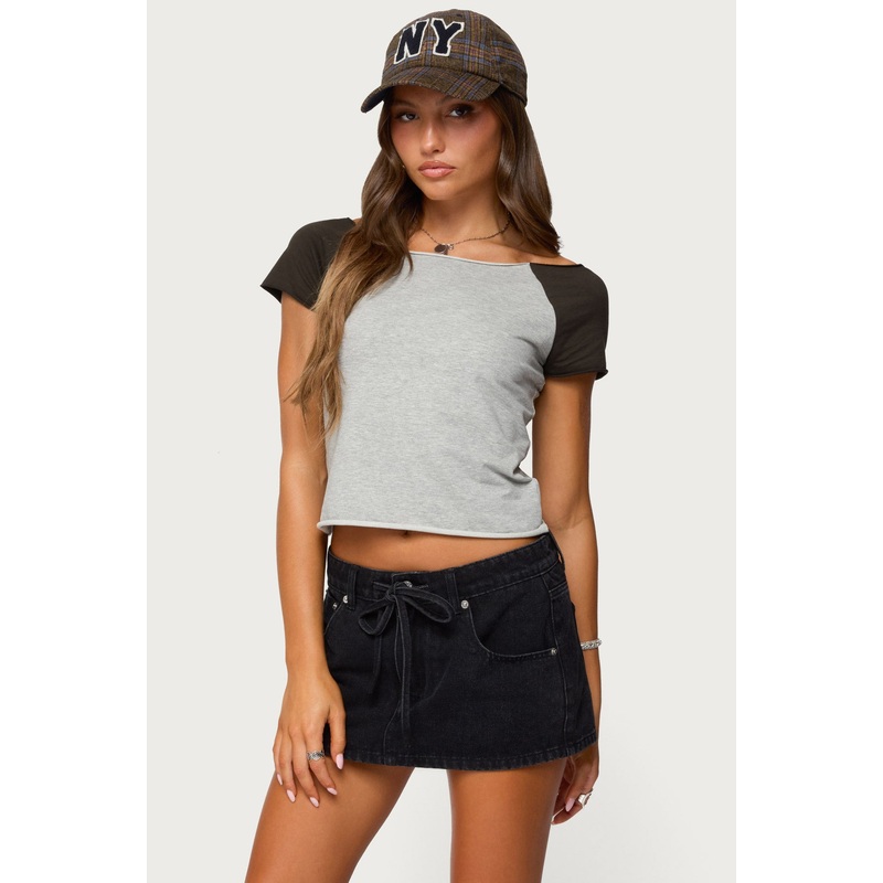 Liva Contrast Raglan T Shirt GRAY MELANGE XS