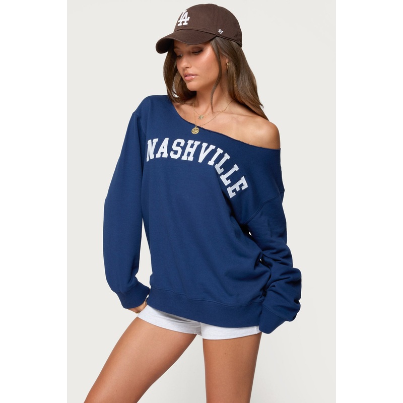 Nashville Oversized Wide Neck Sweatshirt NAVY XS