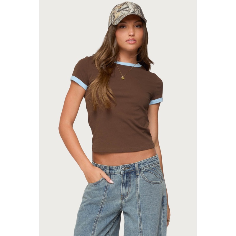 Zeke Contrast T Shirt BROWN XS