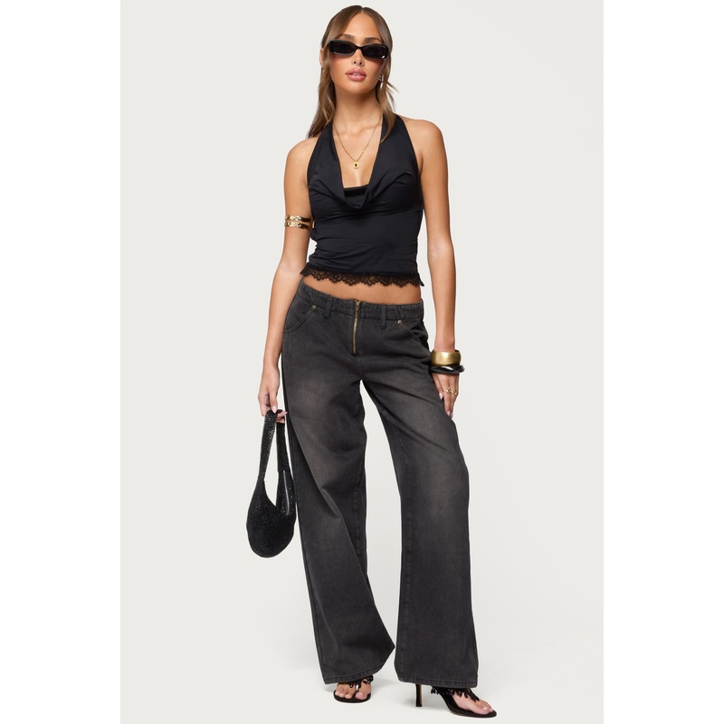 Aliyah Zip Low Rise Jeans BLACK WASHED XS