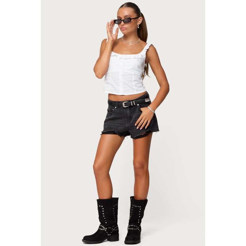 Fern Mid Rise Denim Shorts BLACK XS