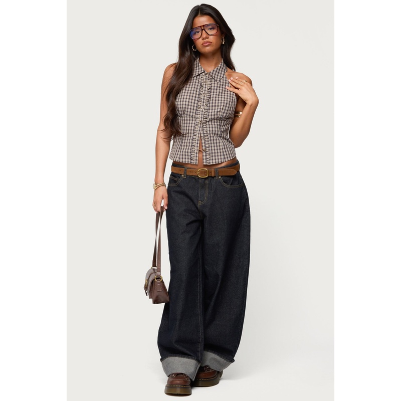 Kella Extra Oversized Low Rise Jeans INDIGO BLUE RAW WASHED XS