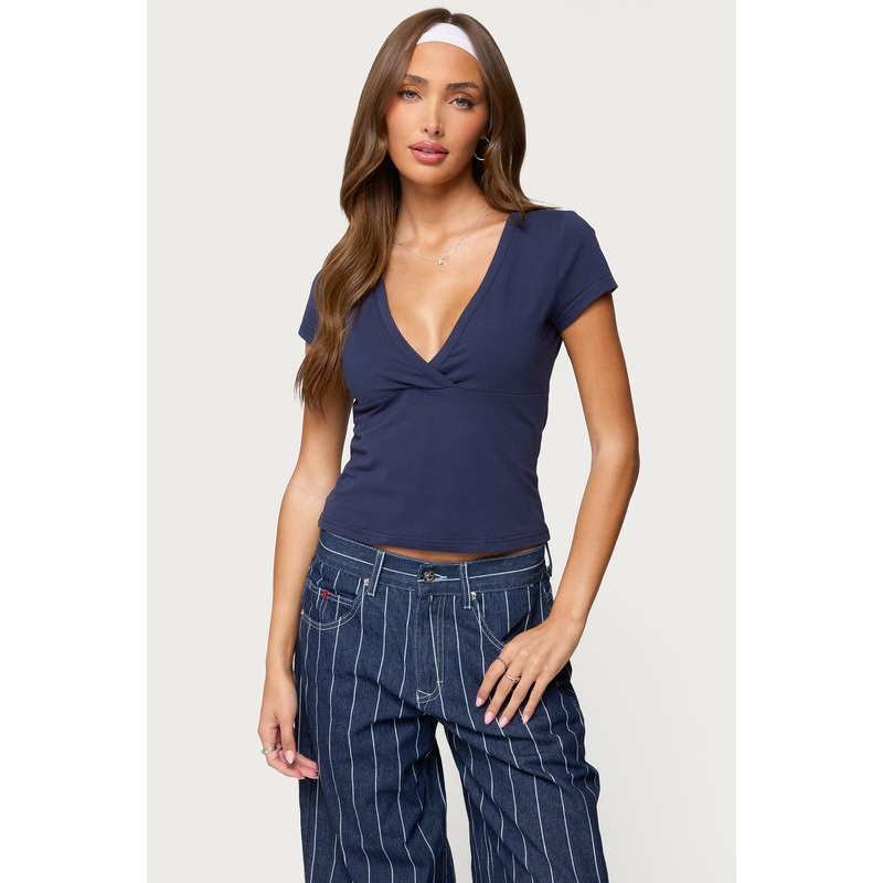 Merinda V Neck T Shirt NAVY XS