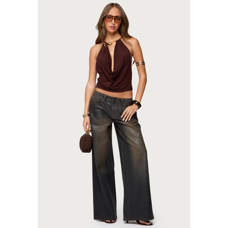 Oversized Mud Wash Low Rise Jeans BLACK WASHED XS