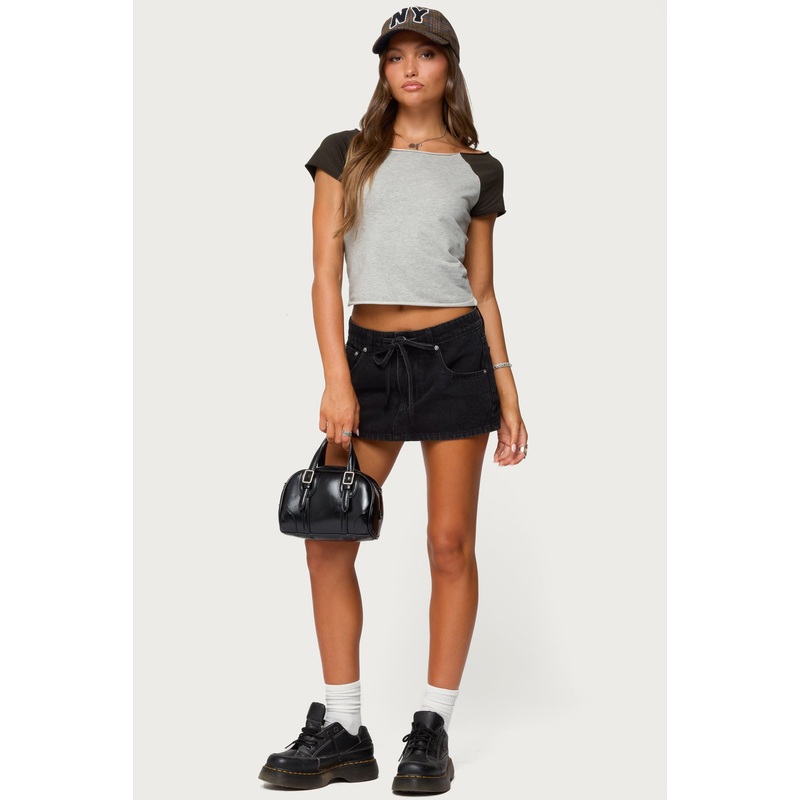 Ziggie Tie Front Denim Mini Skort BLACK XS