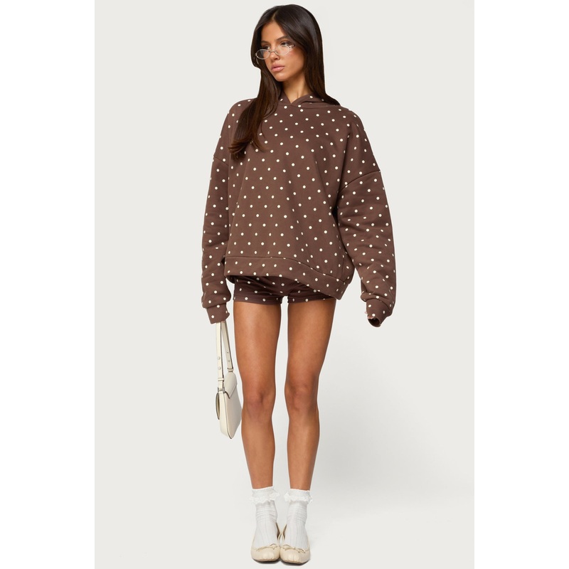 Chelsie Polka Dot Foldover Shorts BROWN XS