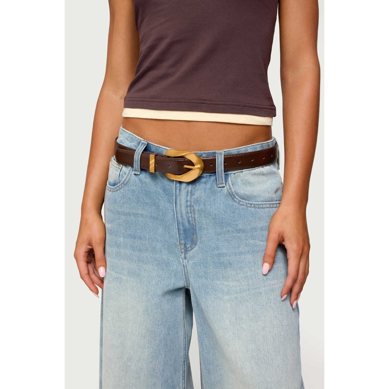 All Buckled Faux Leather Belt BROWN OS