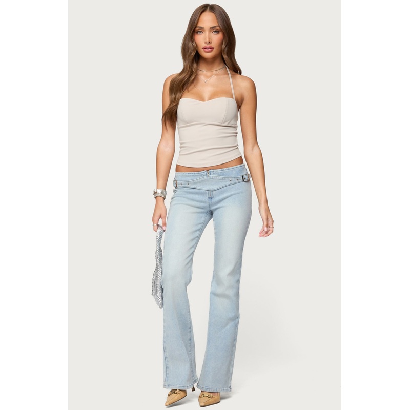 Kenza Belted Low Rise Flared Jeans LIGHT-BLUE XS