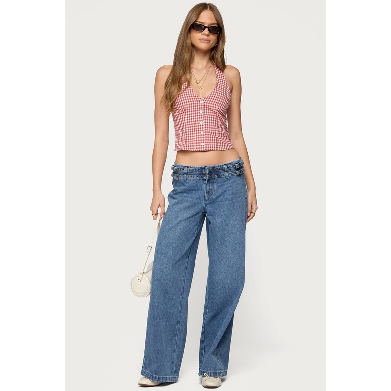 Livia Double Belt Low Rise Jeans BLUE-WASHED XS