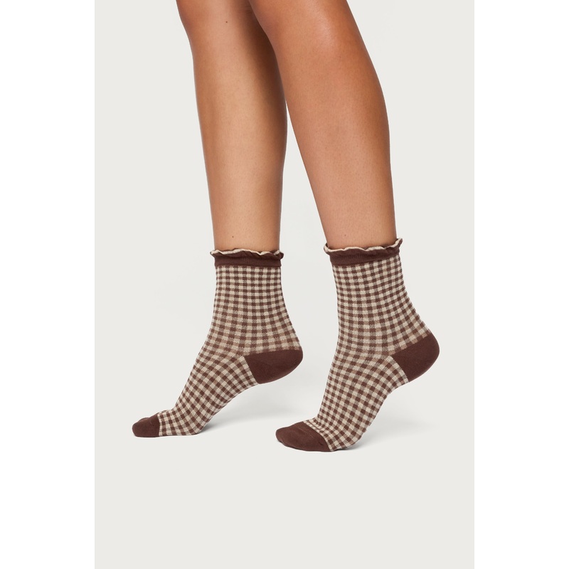 Frilled Gingham Socks BROWN OS